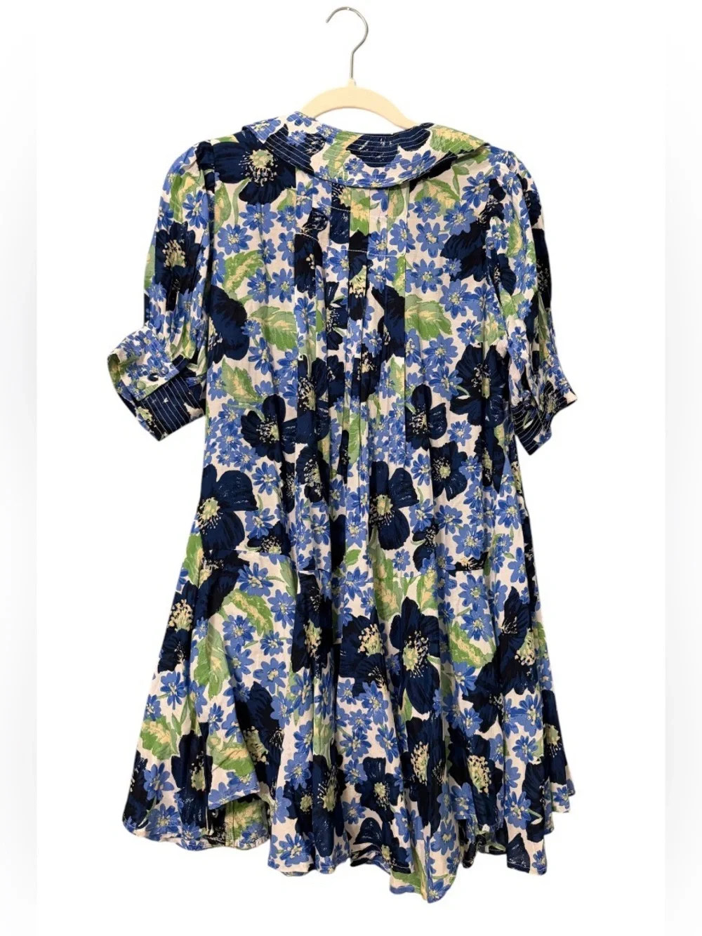 Free People 🌙 Moon Chaser Mini Dress Blue Floral Boho Babydoll Dress